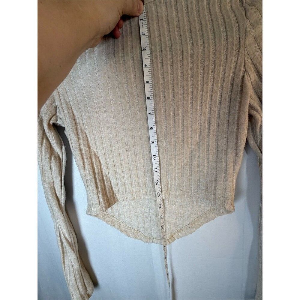SHEIN Cropped Top Womens Size S Beige Ribbed Knit Square Neck Long Sleeve - Picture 9 of 9